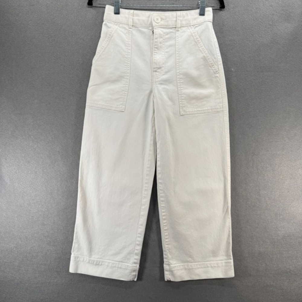 Club Monaco Jeans Womens Size 00 White Denim Wide Leg Utility High Waist Cropped